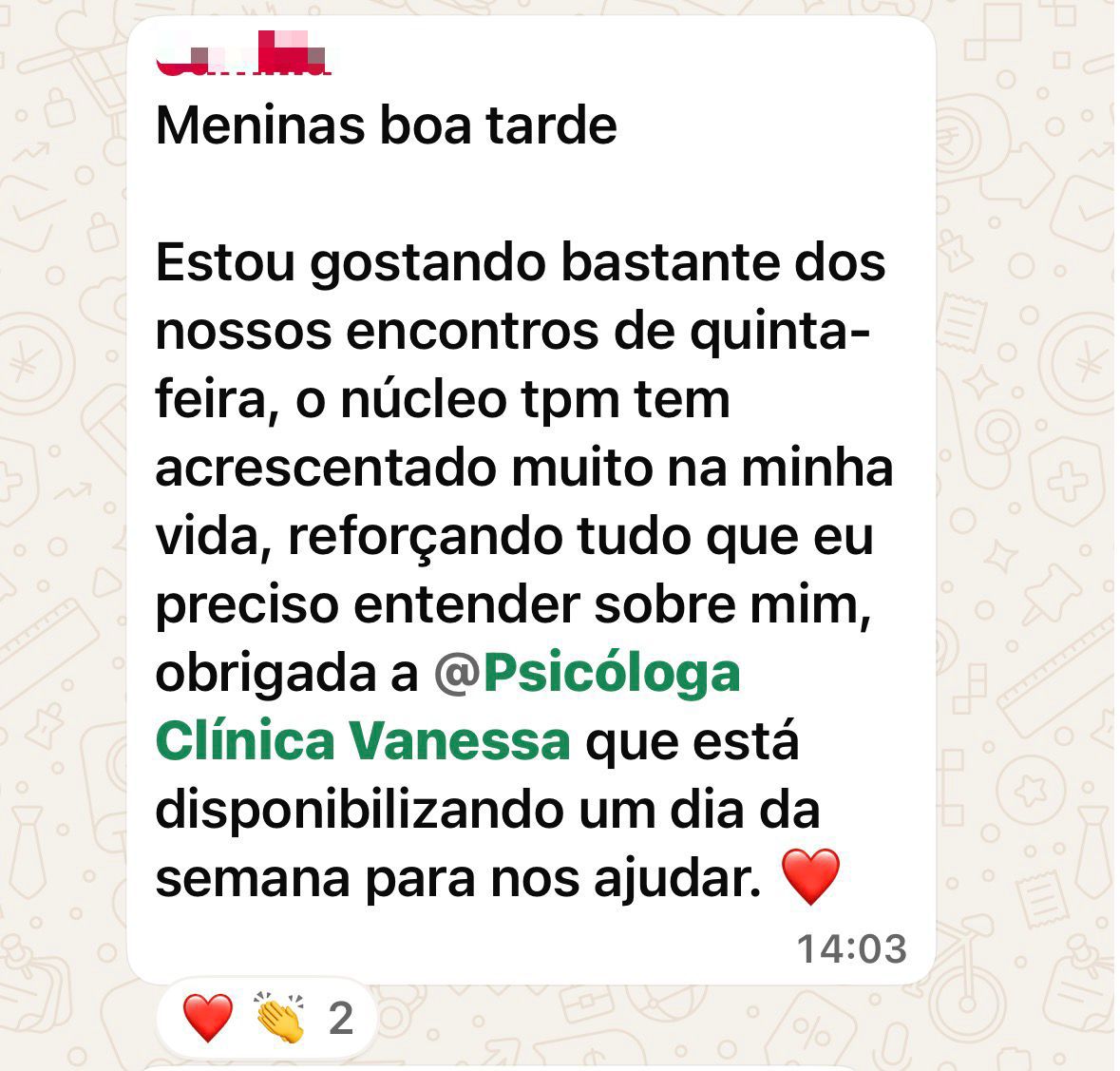 Mensagem de participante do Núcleo TPM