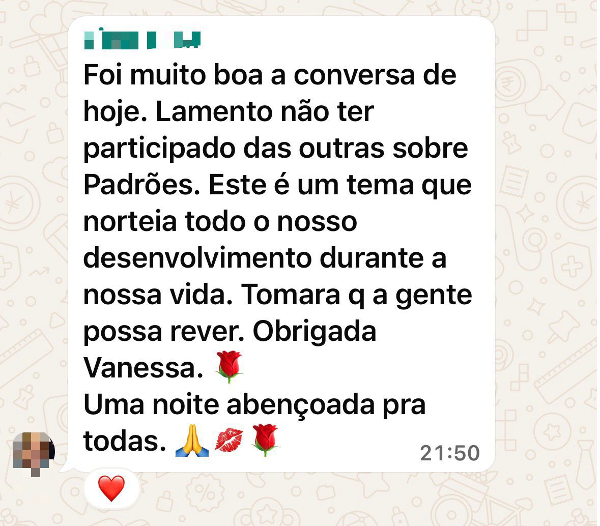 Mensagem de participante do Núcleo TPM