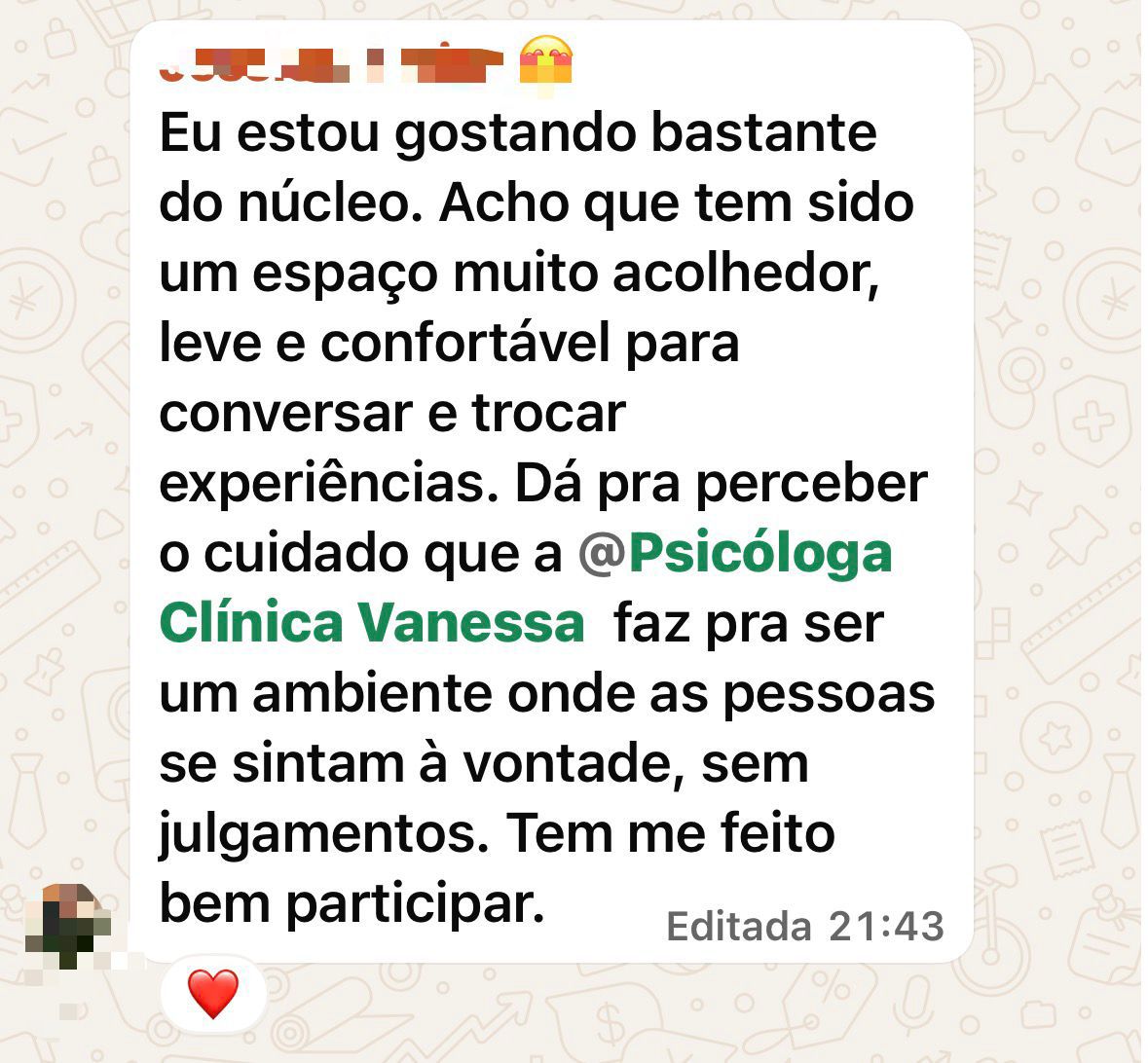 Mensagem de participante do Núcleo TPM